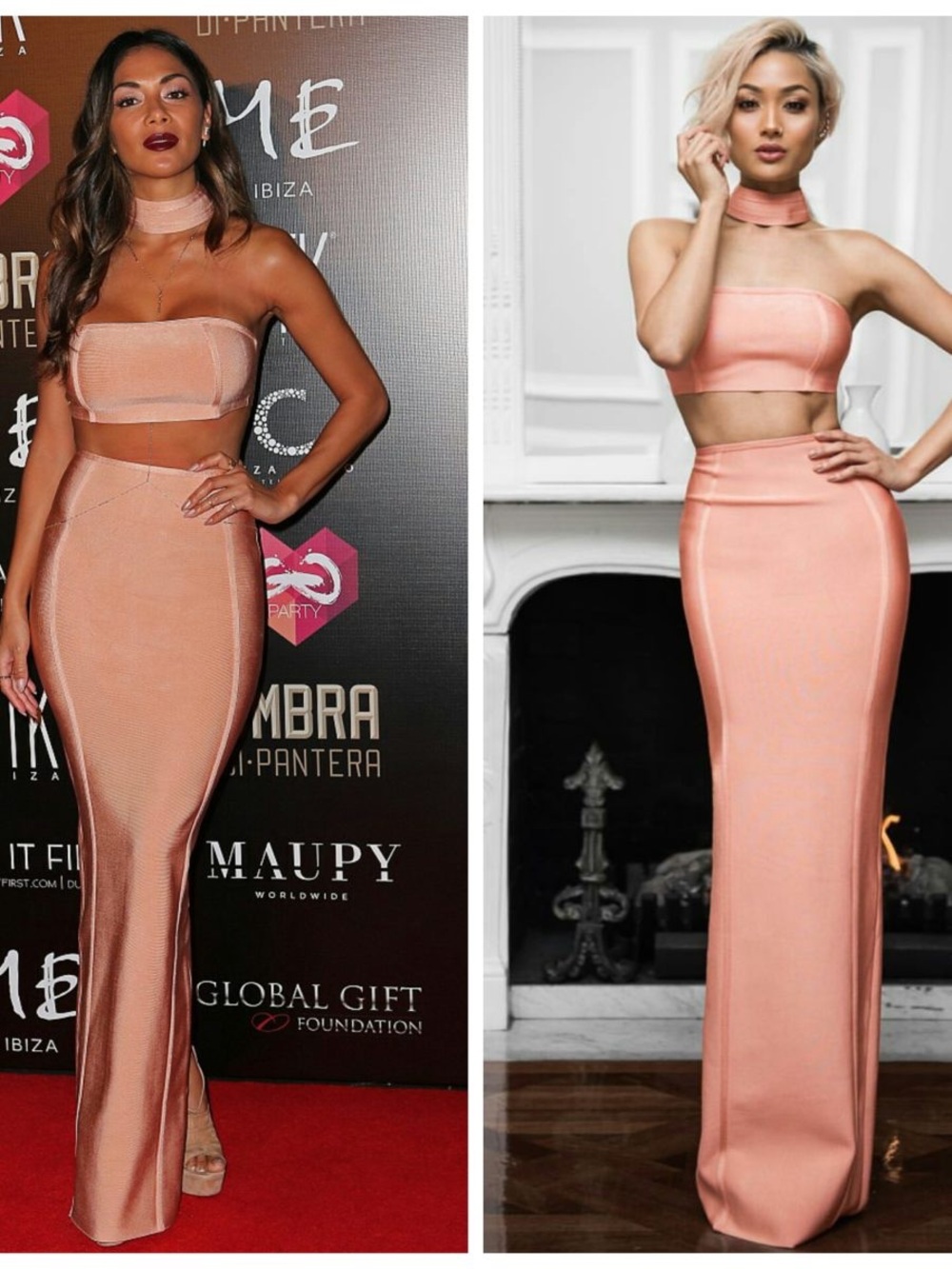 House of CB Alya Blush Bandage Skirt Bustier Collar Set NWT